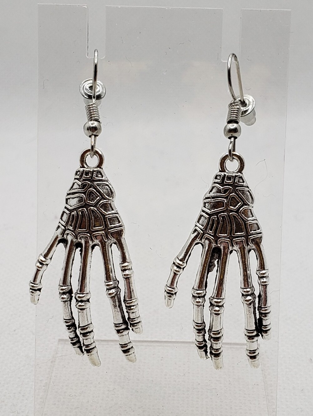 Silver Skeleton Hand Dangle Earrings - Women's Jewelry